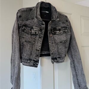 Fashion Nova Gray Cropped Denim Jacket